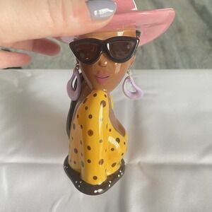 Alece Black Glam Girl in Pink Summer Hat Earrings Makeup Brush Holder Vase